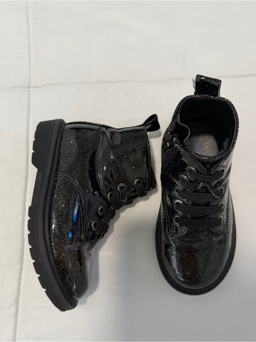 Girls' Black Glitter Lace-Up Ankle Boots - Picture 3 of 5